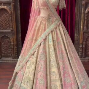 blush peach & ivory with mint green and antique gold embroidery