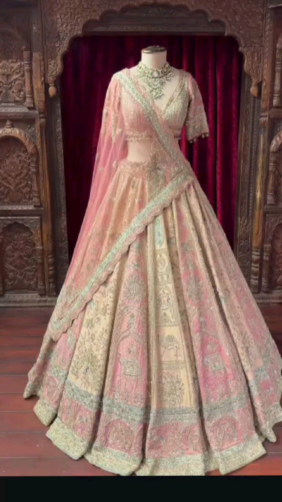 blush peach & ivory with mint green and antique gold embroidery blush peach & ivory with mint green and antique gold embroidery